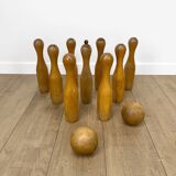 Jeu de 9 quilles en bois ancien