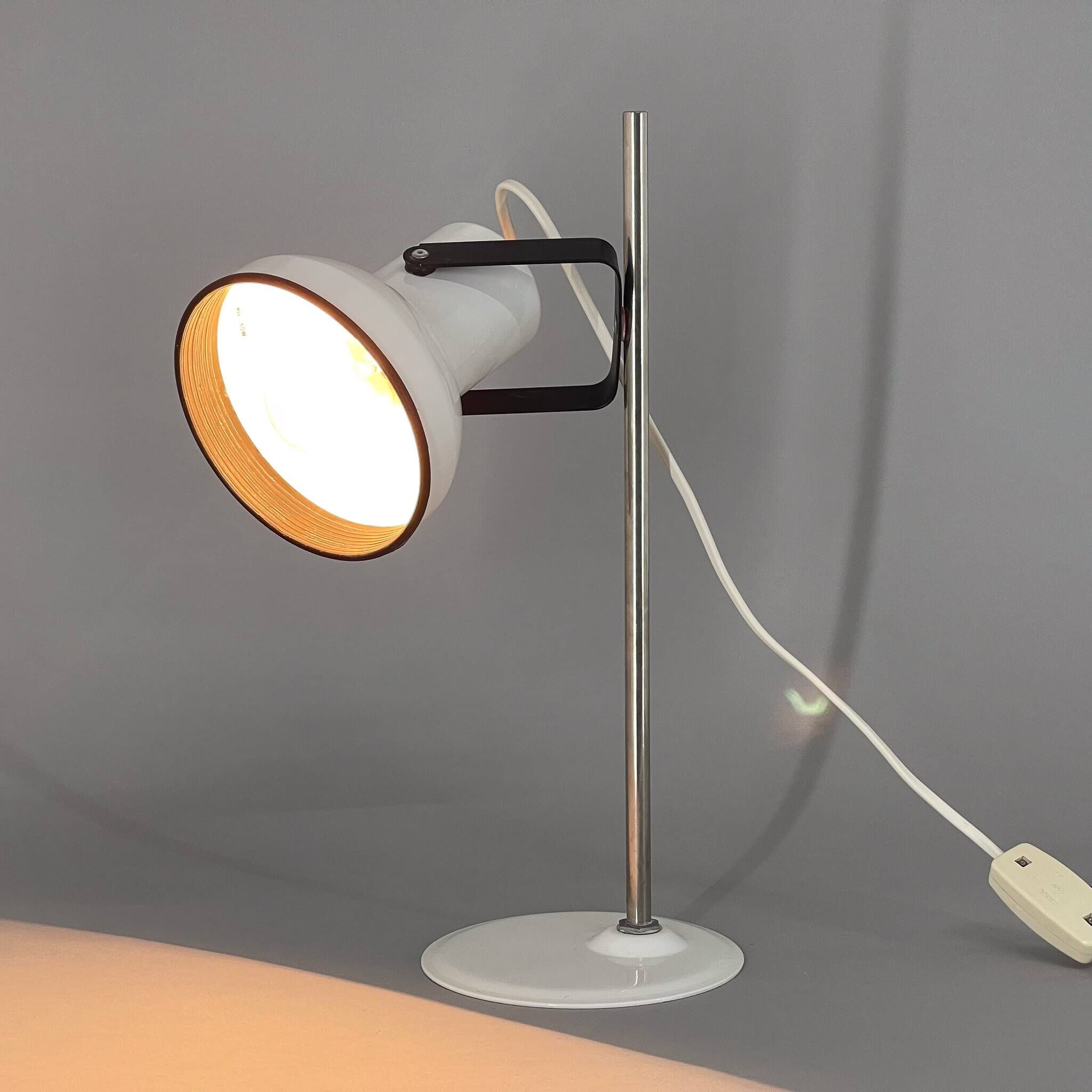 Mid-century White Metal Table Lamp, Czechoslovakia
