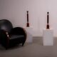 Set of French Empire style lamps made from amber bakelite and brass