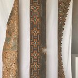 Rectangular Indonesian construction element with blue and yellow plant in carved wood