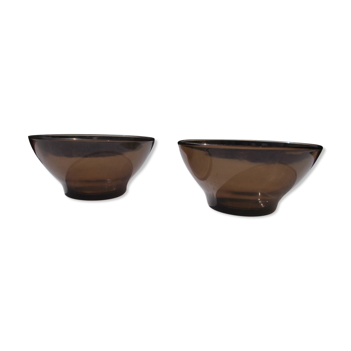 2 bols en verre ambré, Vereco, vintage