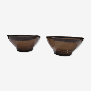 2 amber glass bowls, Vereco, vintage