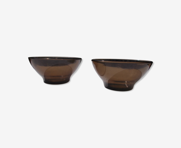2 bols en verre ambré, Vereco, vintage