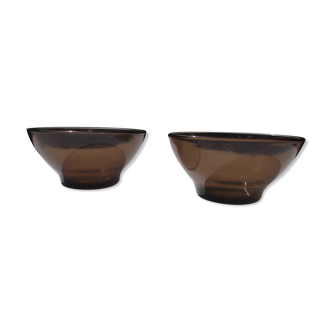 2 amber glass bowls, Vereco, vintage