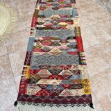 Contemporary Kilim hallway runner: abstract Berber flatweave, wool