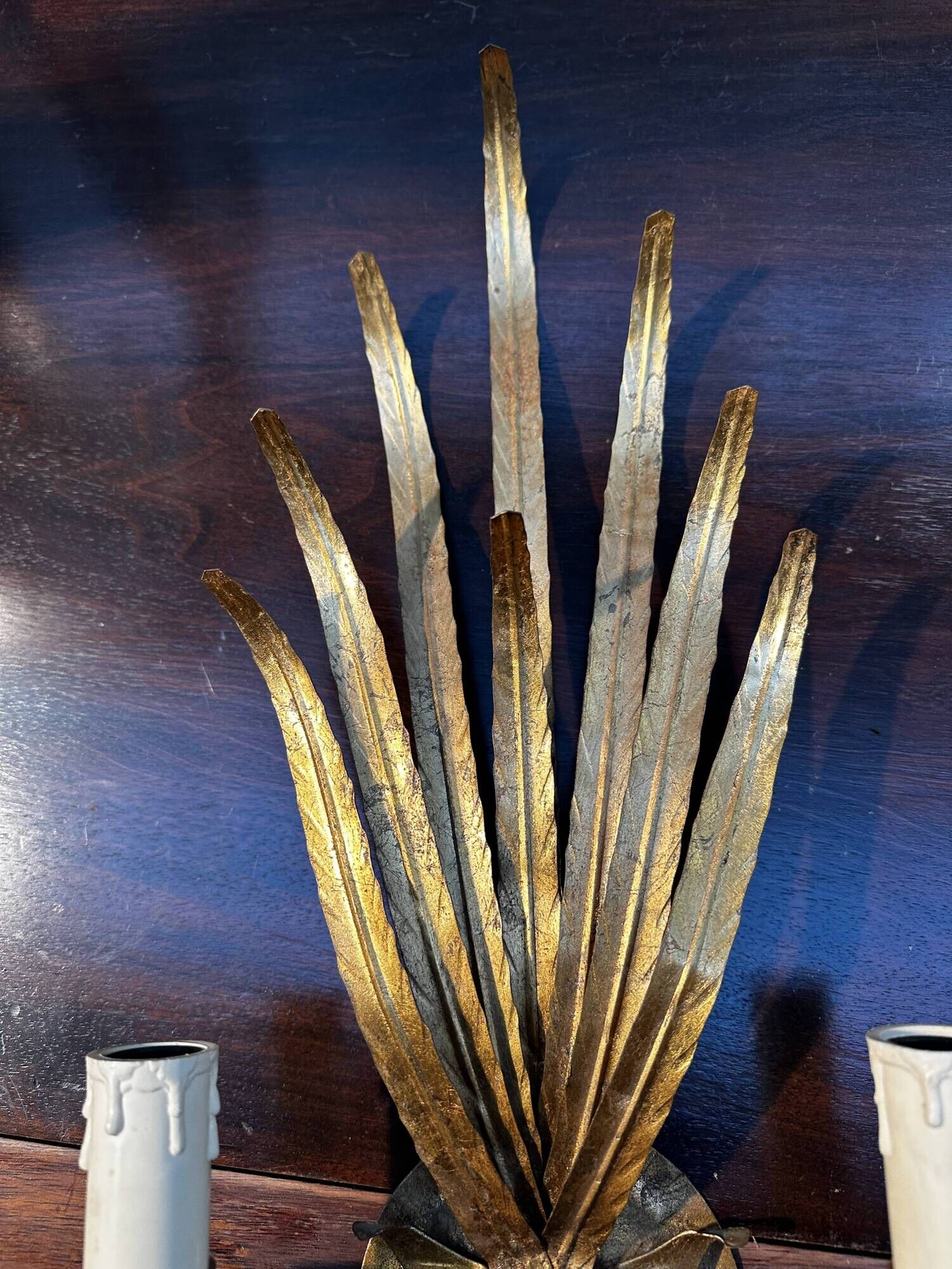Pair of gold metal foliage spray sconces in the Bagues style - Vintage 70's