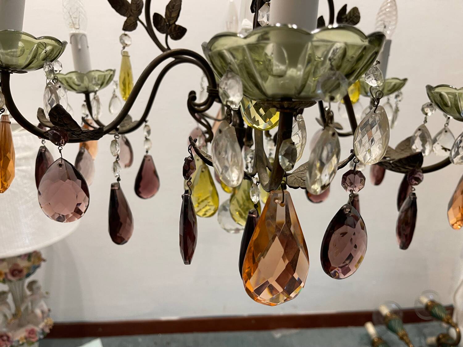 Bronze multicolored Crystal chandelier 1950’s