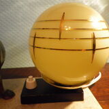 Table lamp, art deco, marble, opaline, bronze patinated metal decoration, switch