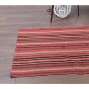 Vintage Turkish hand-knotted wool cotton red kilim runner rug 75x312