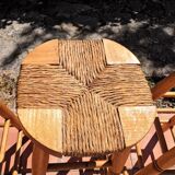 Set of 3 high “modernist” straw stools vintage 1950s