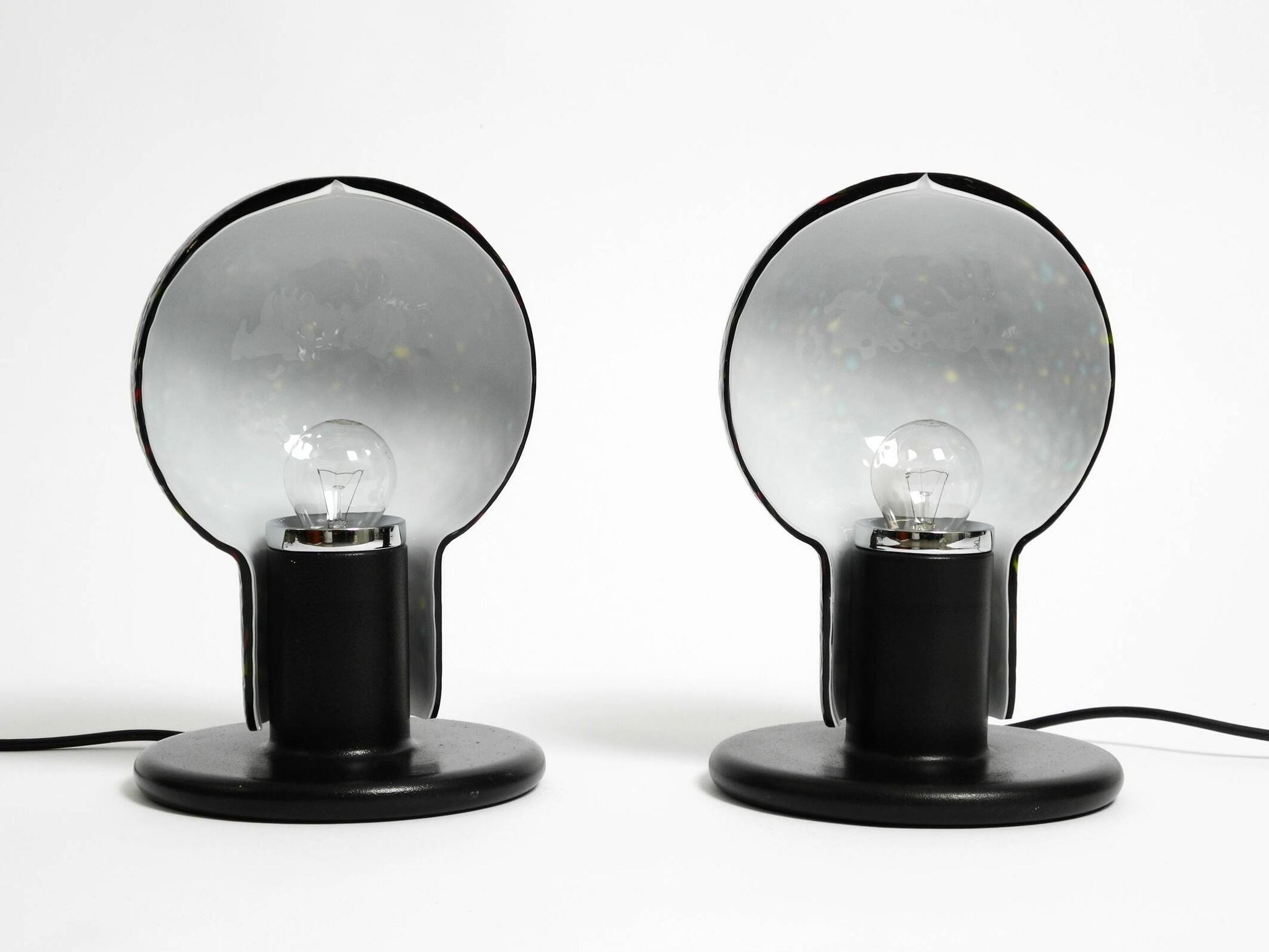 Pair of large 1980s Italian table lamps made of colorful multi-layer Murano