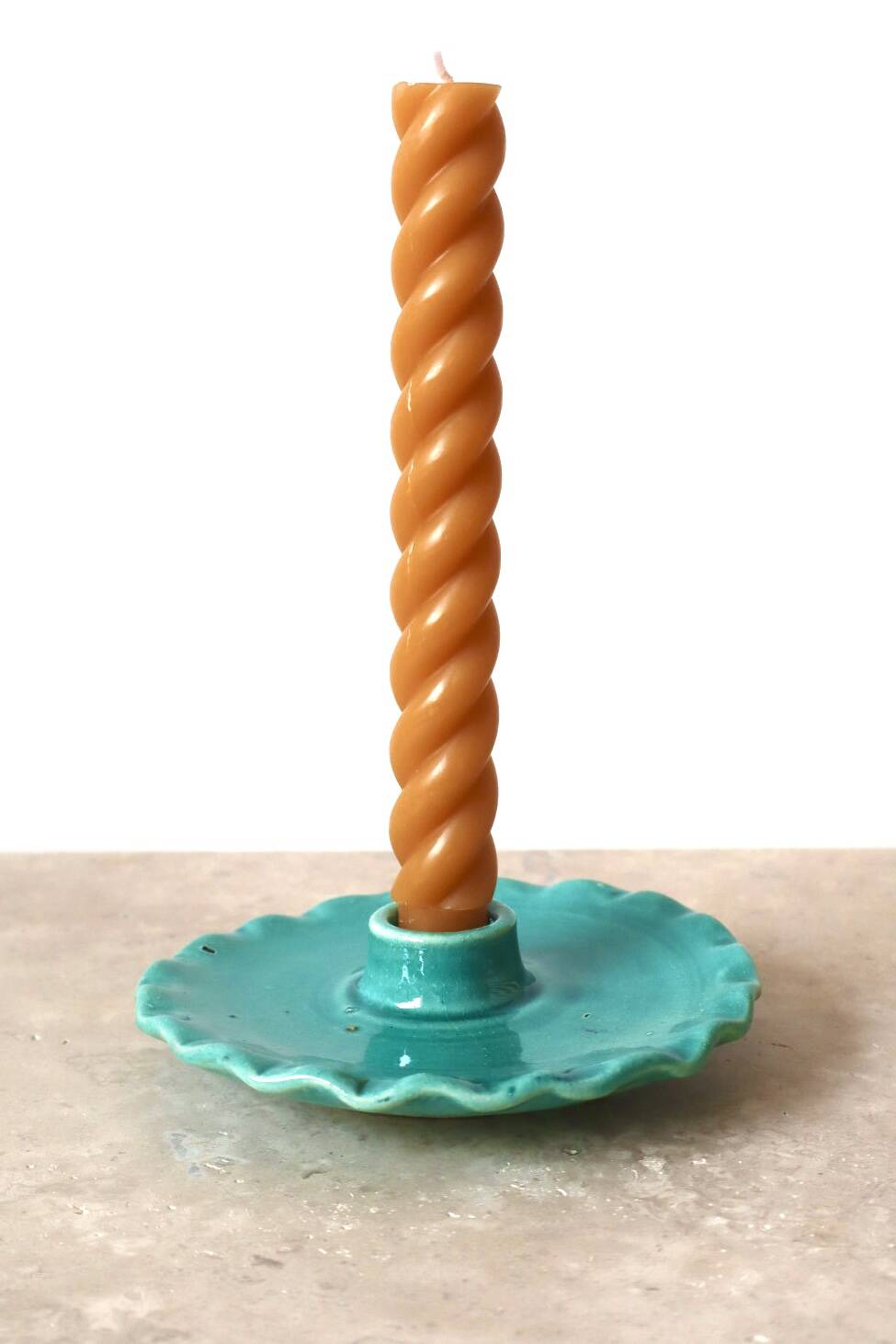 Turquoise blue serrated ceramic candle holder