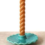 Turquoise blue serrated ceramic candle holder
