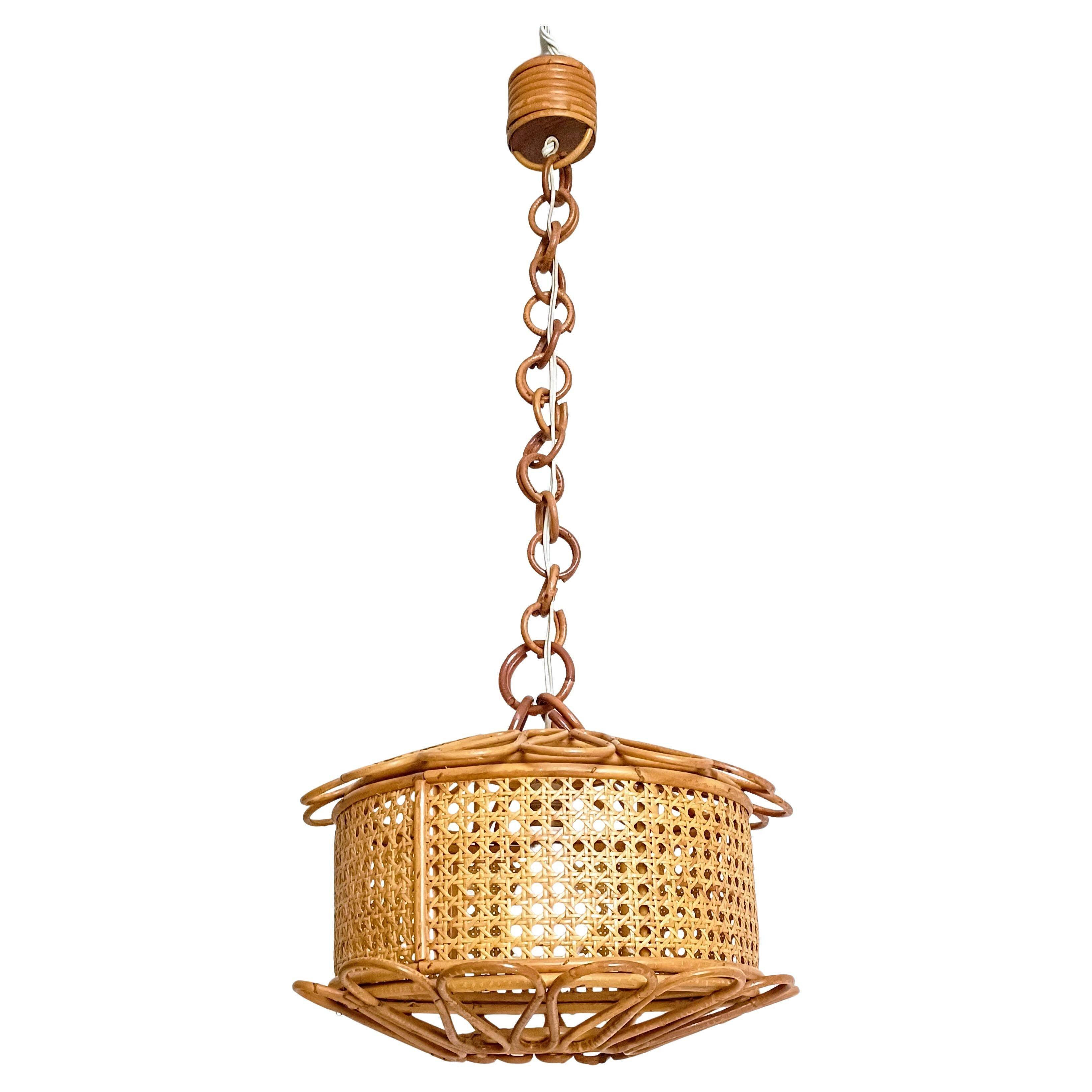 Handcrafted Bamboo and Rattan Pendant Lamp, Spanish Modernist, 1960s