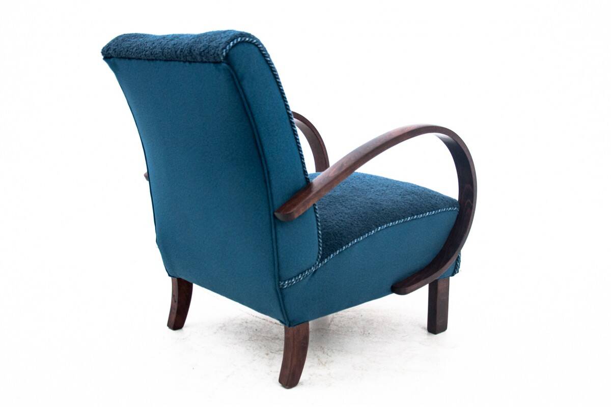 Blue boucle J. Halabala Armchair, after renovation