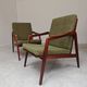 Pair of wooden armchairs Uluv green fabric 1960