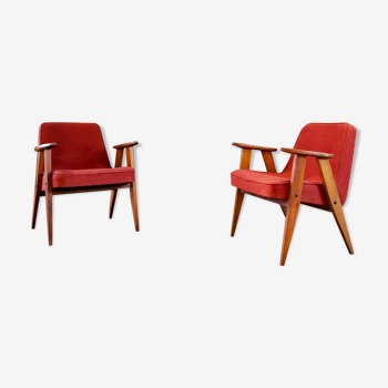 Authentic pair of 366 armchairs by Józef Chierowski, 1960