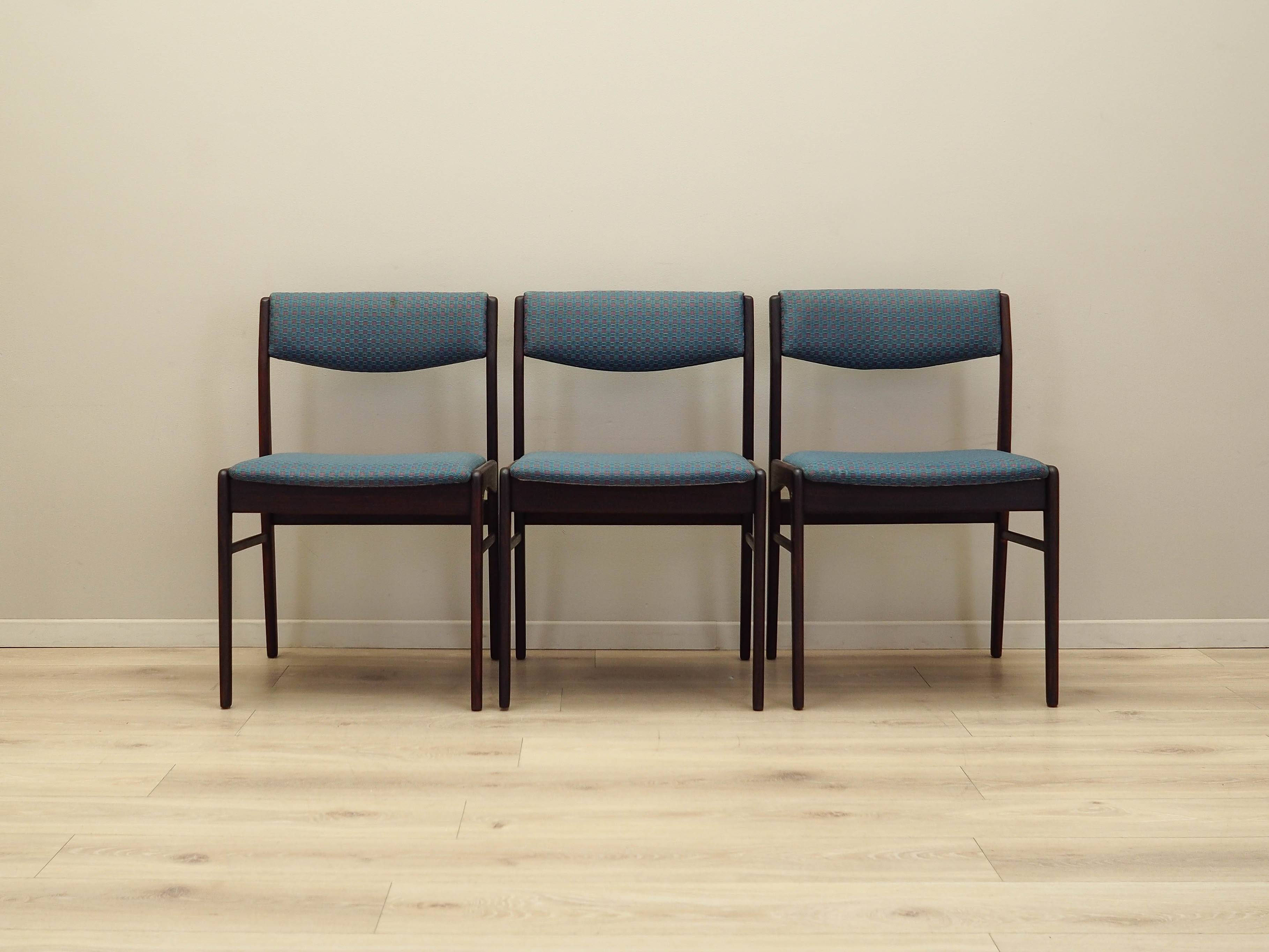 Set of three rosewood chairs, Danish design, 1970s, production: Denmark