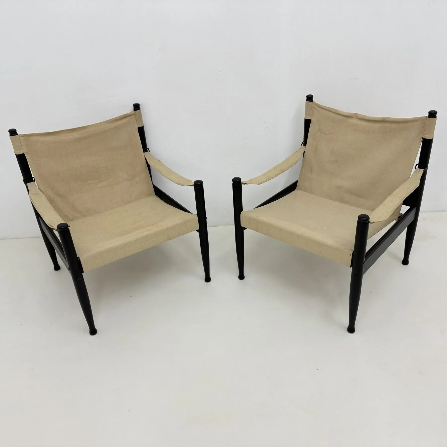Set of mid-century Danish safari chairs by Erik Wørts for Niels Eilersen, 1960s