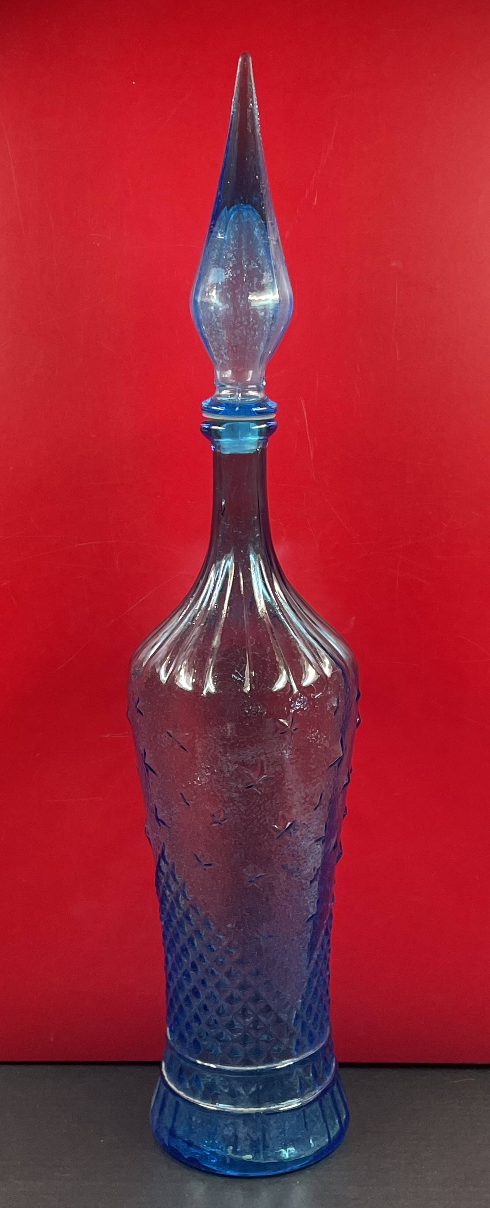 Empoli glass genie bottle, Italy vintage 1960, quite rare model 58 cm