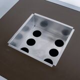 1970s COFFEE TABLE BAR BRUSHED STEEL AND BROWN MELAMINE