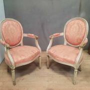 Pair of Louis XVI style medallion armchairs