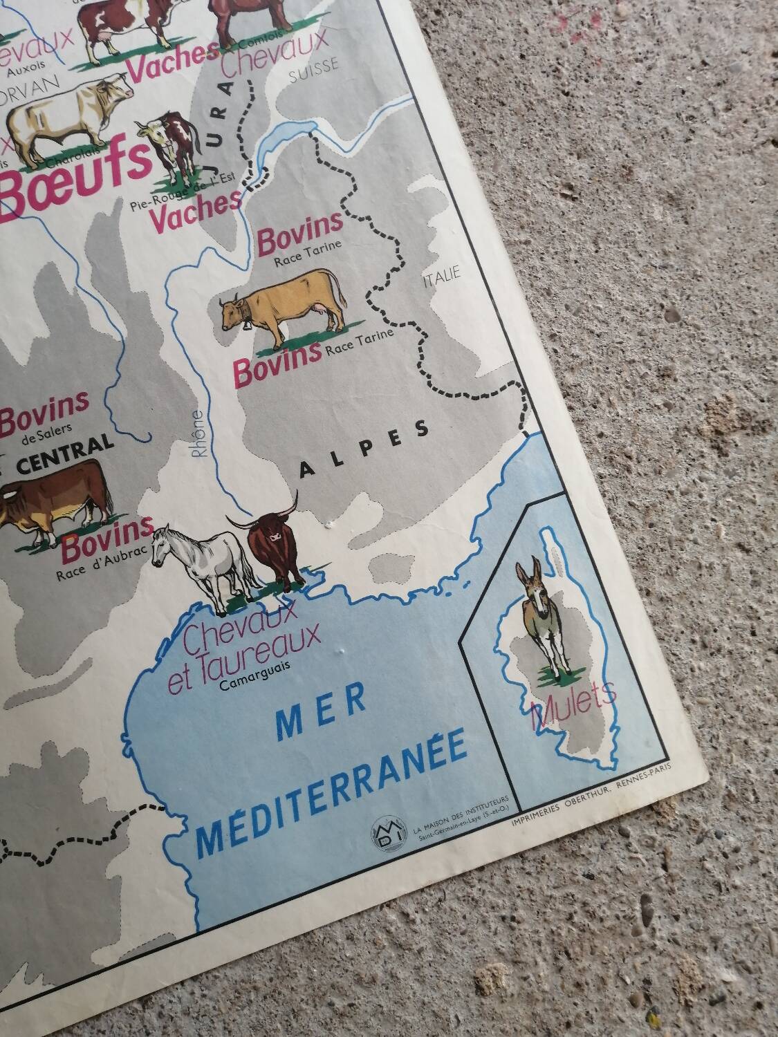 Vintage school map MDI France Rhône