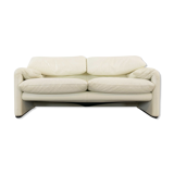 Maralunga 2-seater sofa in white leather by Vico Magistretti for Cassina