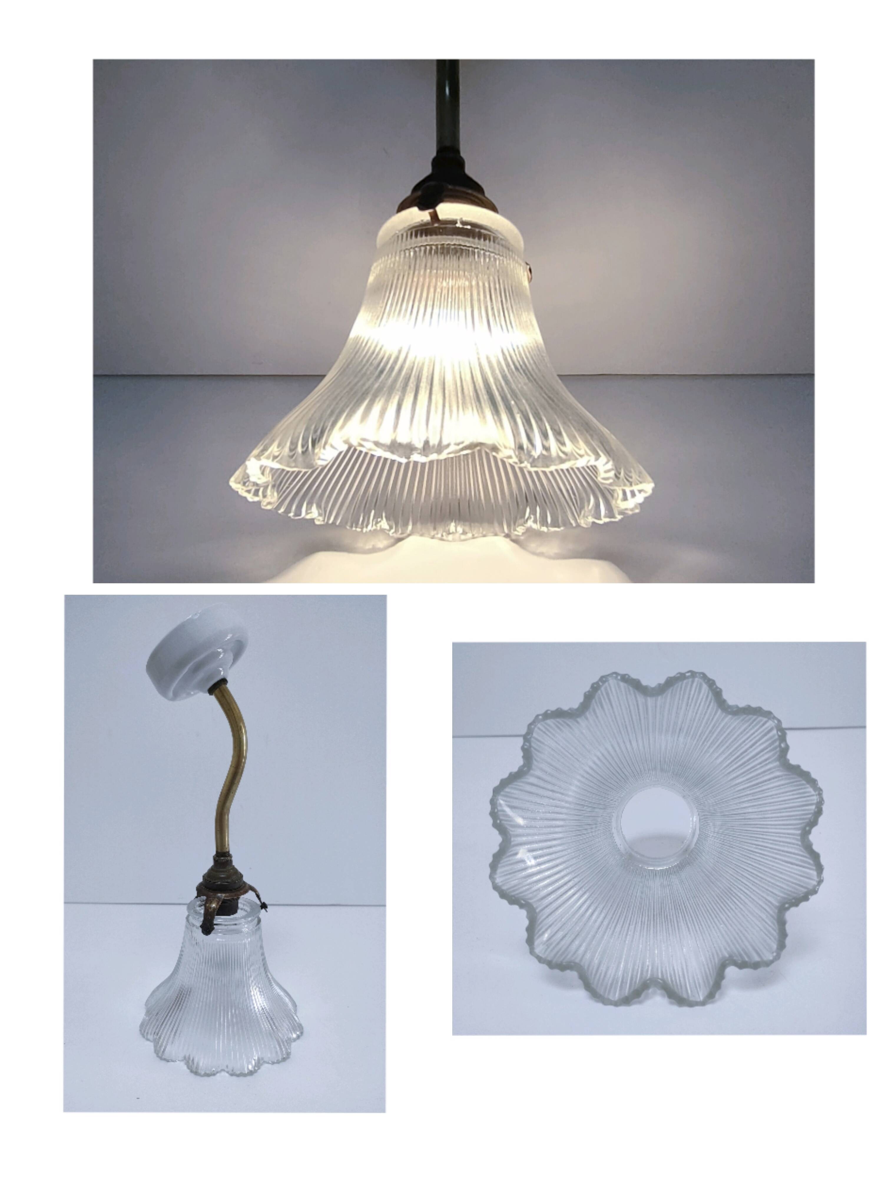 porcelain wall light brass glass holopane early 20th century