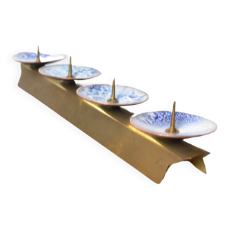 Triple enameled brass candlestick, Expertic DDR, Germany, 1950s.