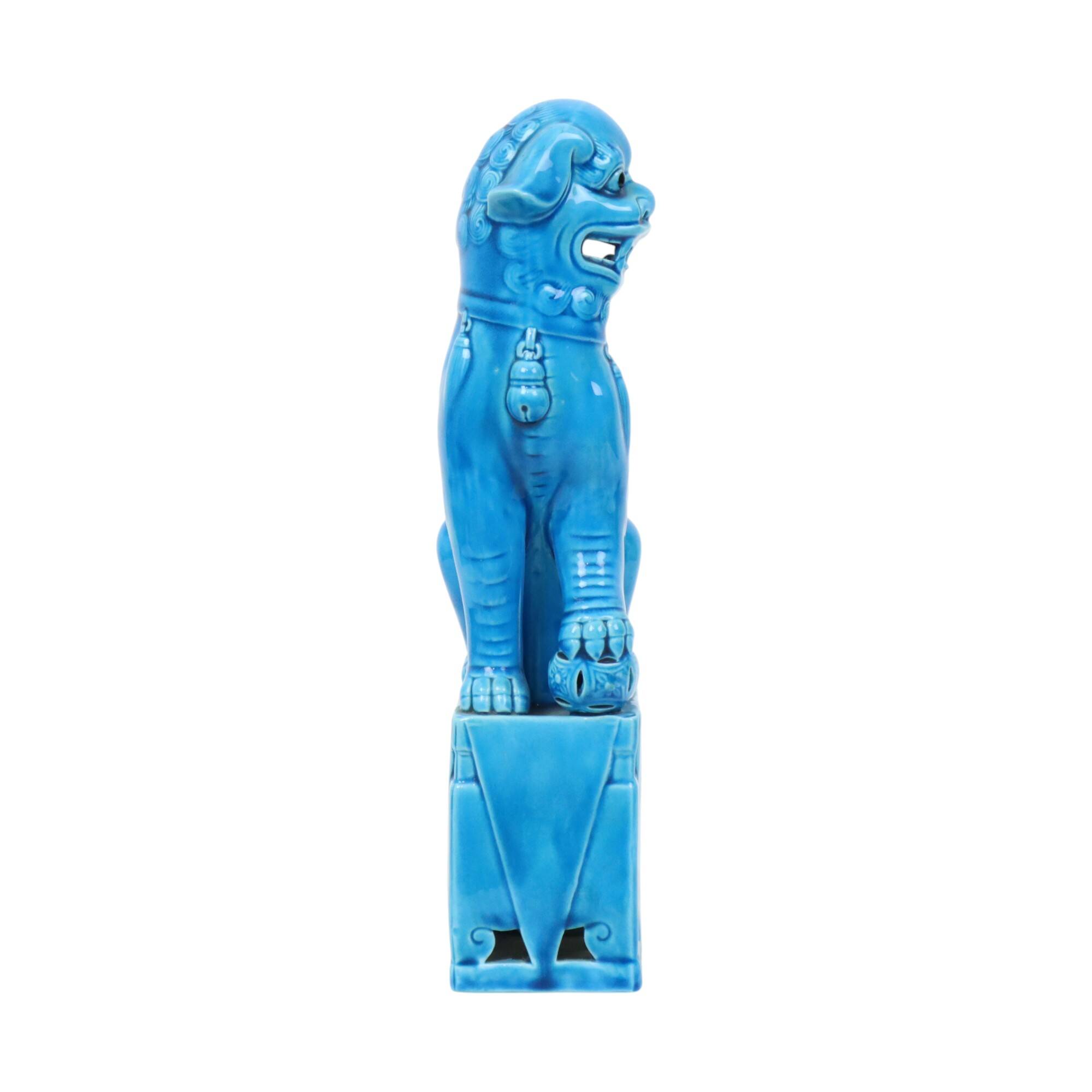 Large Foo Dog Temple Lion Blue Glazed Ceramic 32cm