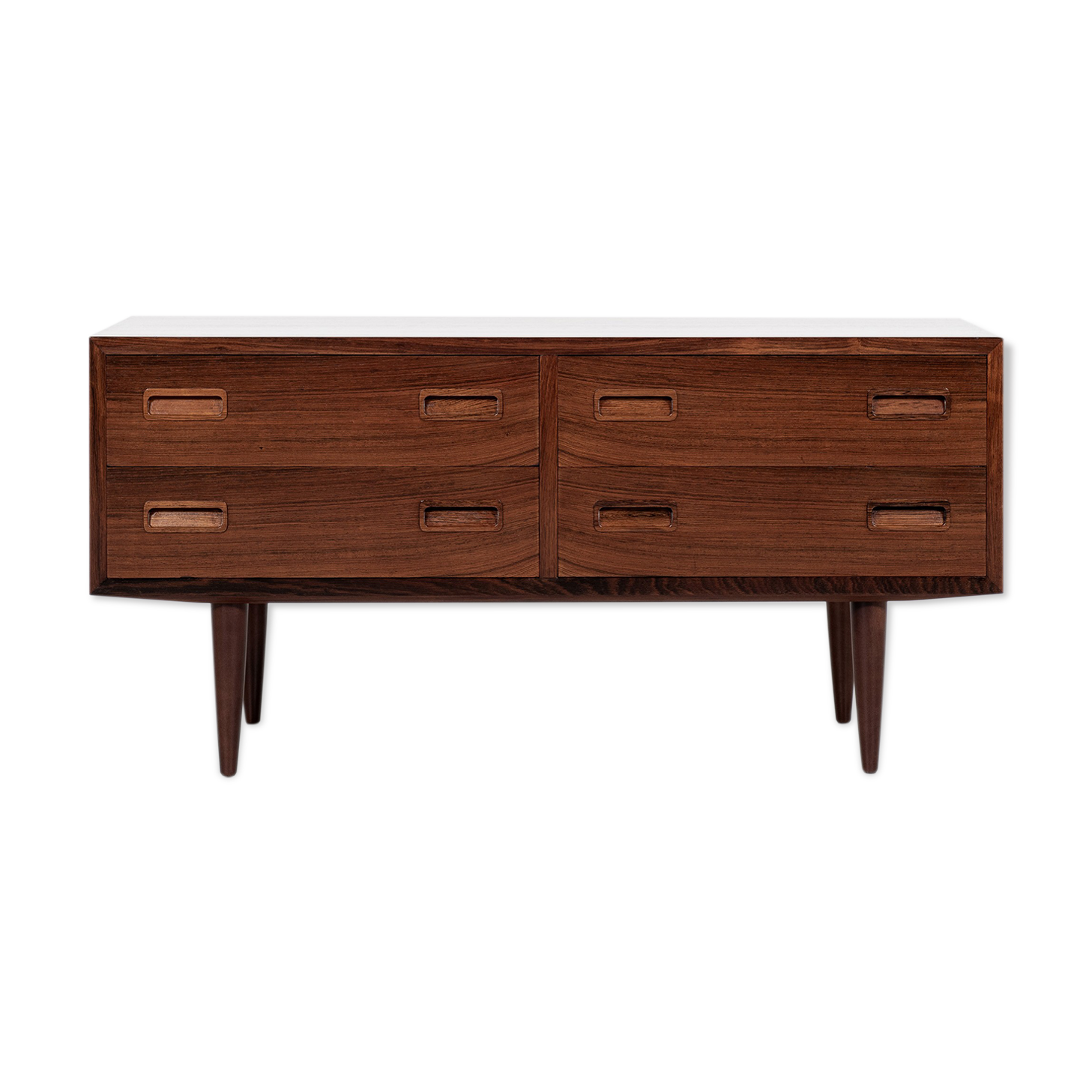 Midcentury Danish low chest of 2x2 drawers in rosewood by Hundevad 1960s