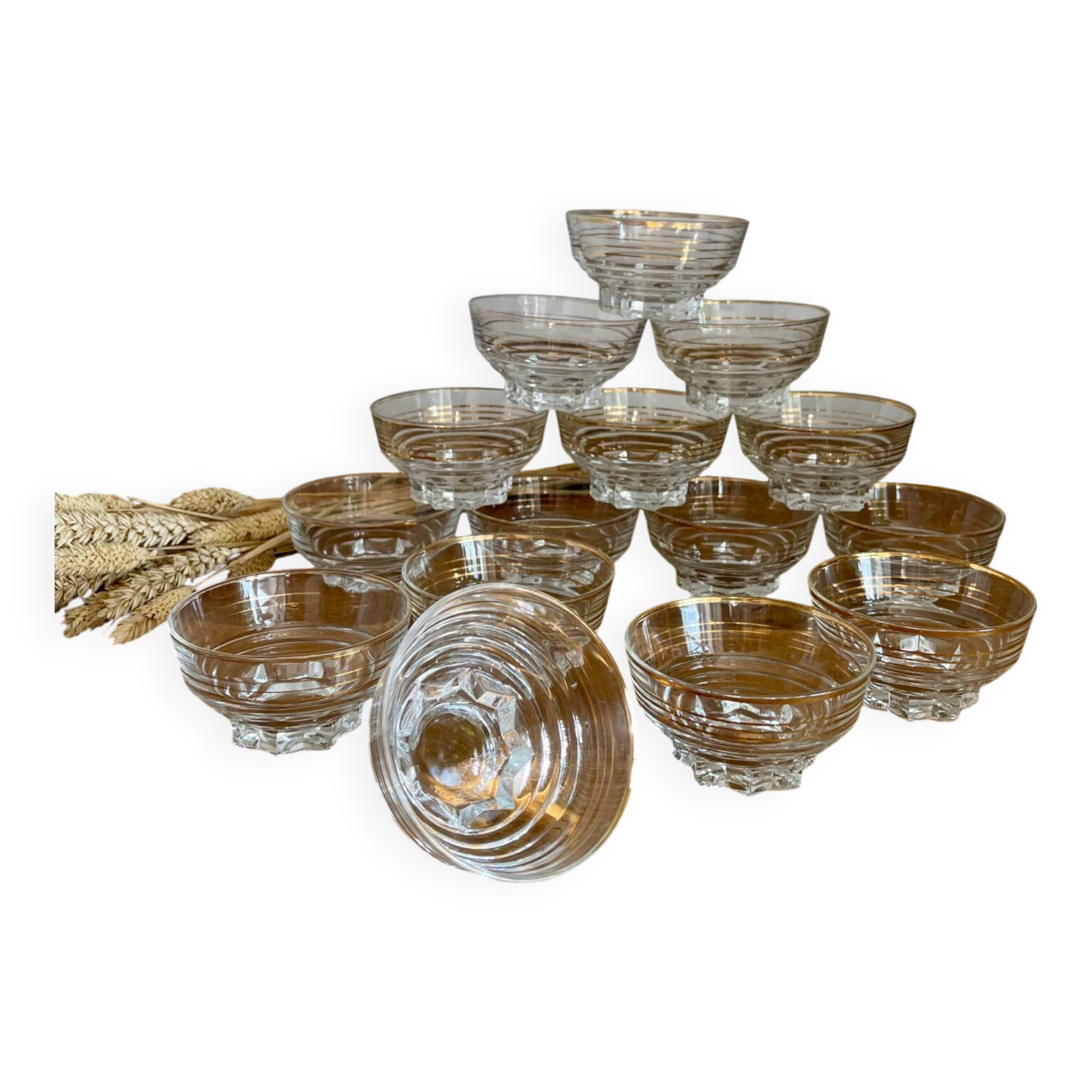 Set of 15 champagne glasses from Verrerie de la Chapelle St Mesmin