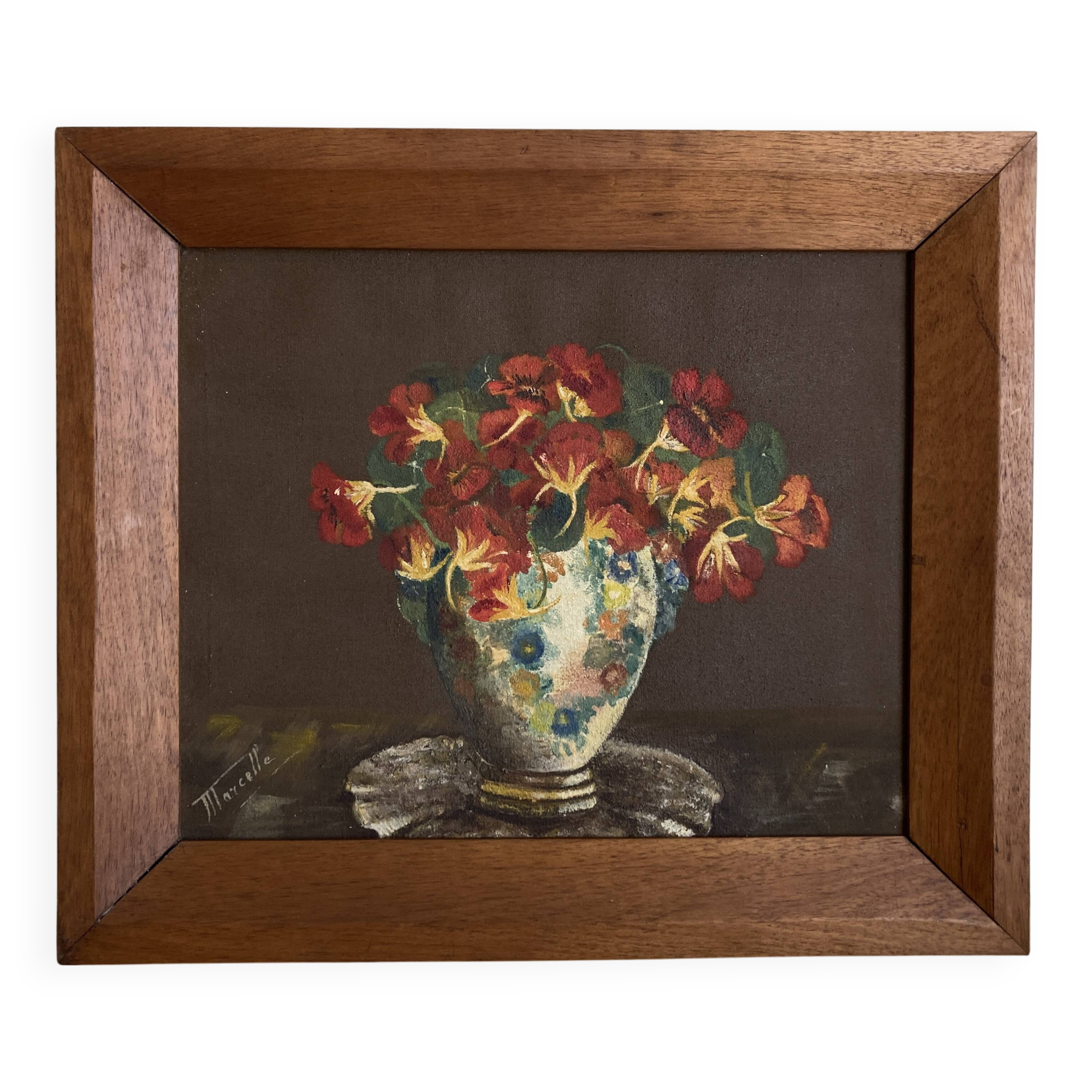 Nasturtiums, oil on canvas, modernist oak frame, 1930