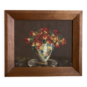 Nasturtiums, oil on canvas, modernist oak frame, 1930