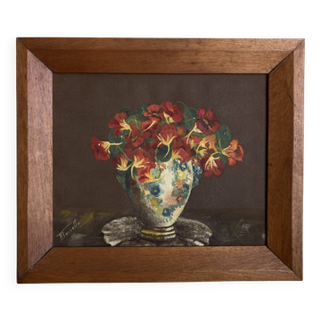 Nasturtiums, oil on canvas, modernist oak frame, 1930