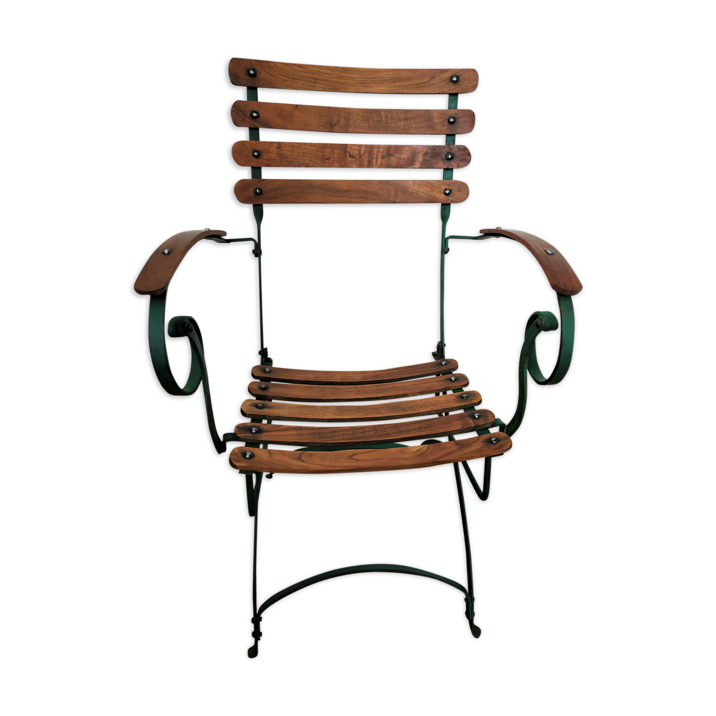 Chair for winter garden or veranda, early 20th, teak and wrought iron