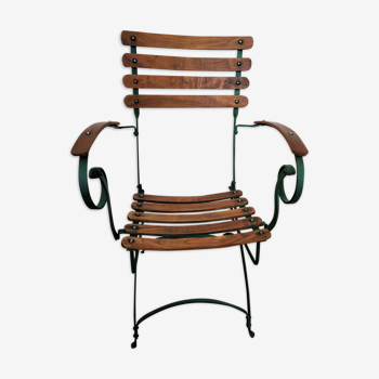 Chair for winter garden or veranda, early 20th, teak and wrought iron