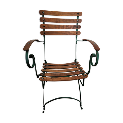 Fauteuil pour jardin d'hiver ou véranda, début 20éme teck et fer forgé