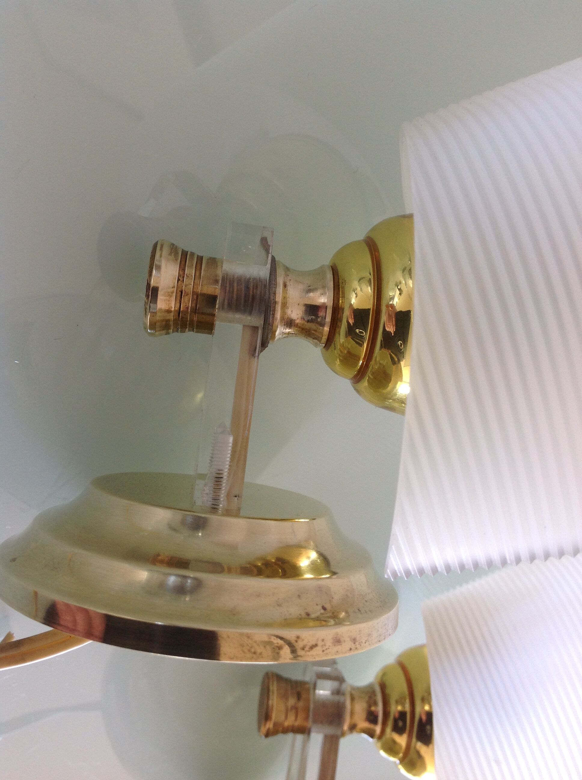 Pair of brass and perspex white /vintage 50-60s wall light