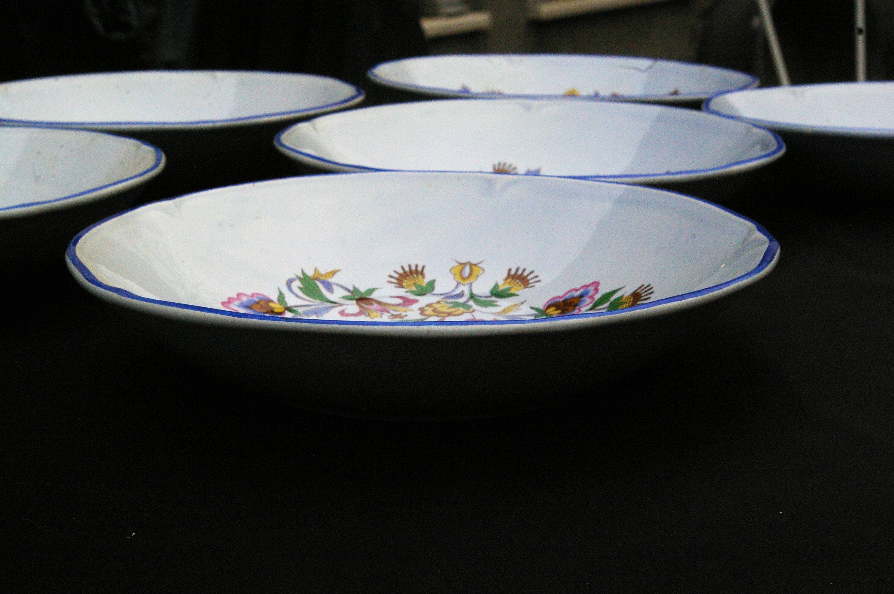 6 Gien earthenware soup plates - Floral decoration - 1970s/80s