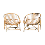Pair of rattan basket armchairs, 60s