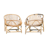 Pair of rattan basket armchairs, 60s