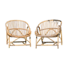 Paire de fauteuils corbeille en rotin, années 60