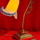 Art deco bronze lamp and its white and blue glass paste tulip 40x30
