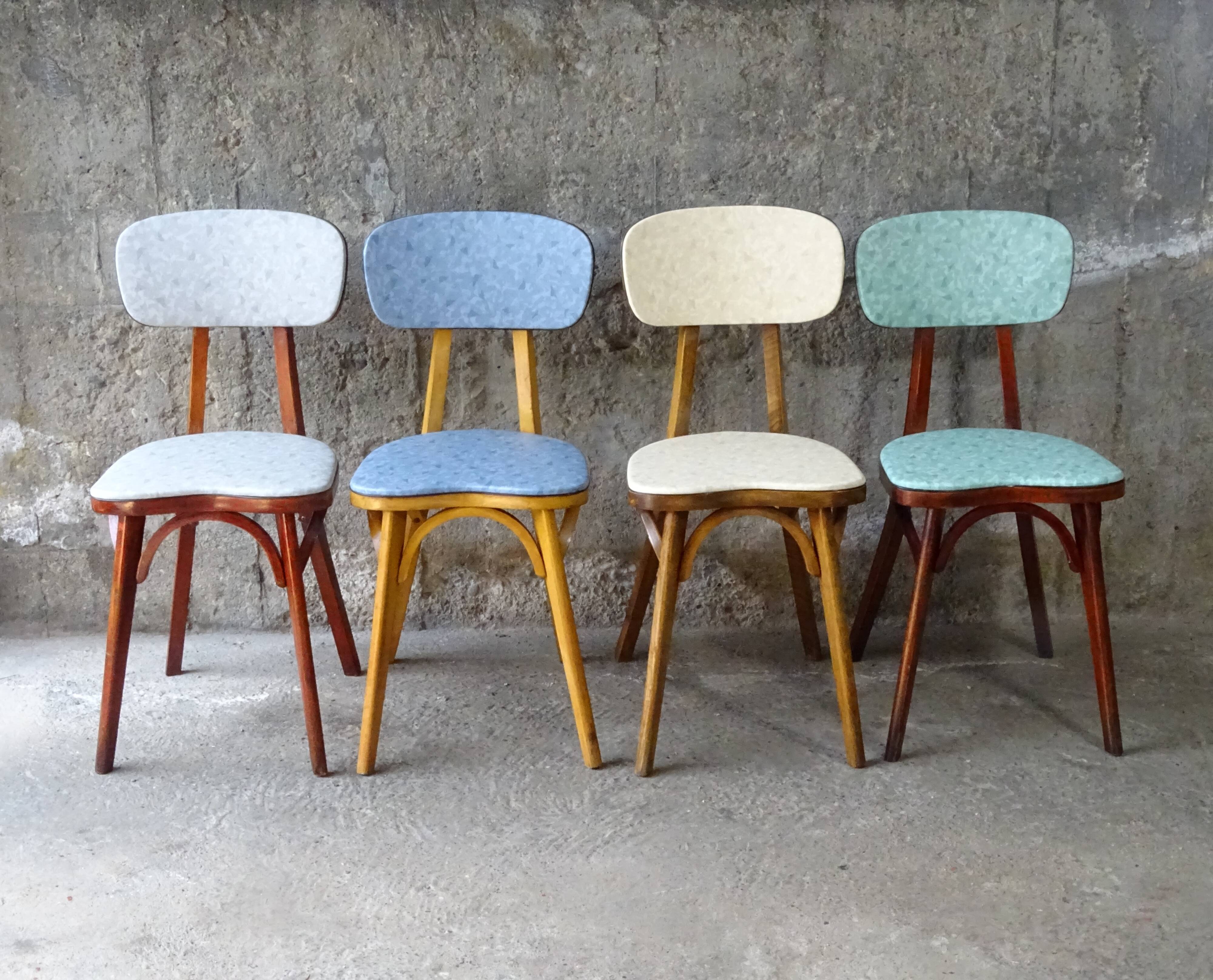 Set of 4 chairs bistro compass Boiclerc 1960 skai 4 colors