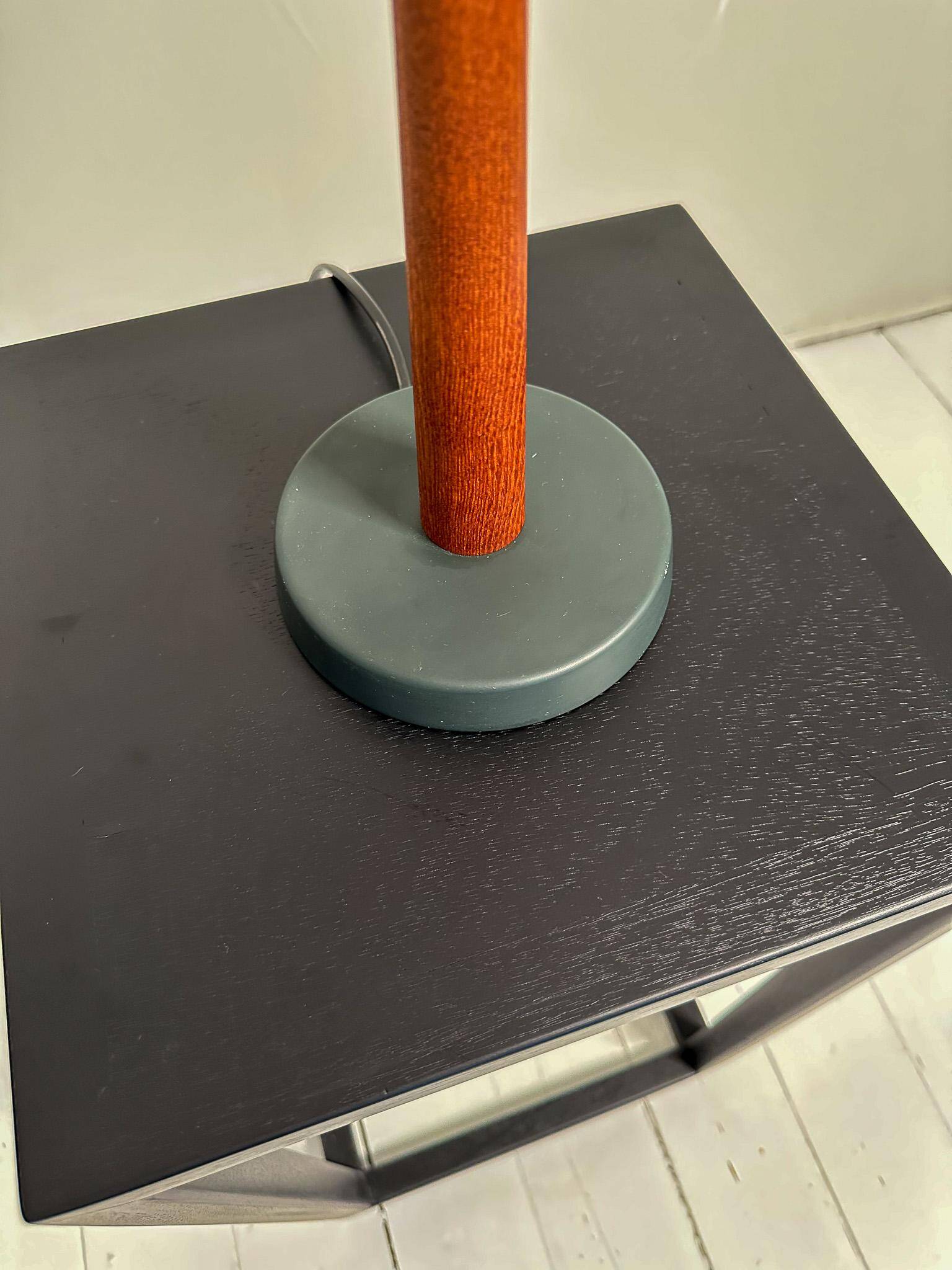 Mid-century teak and cotton table lamp by Einar Bäckström, Sweden, 1950s.