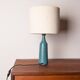 Danish truncated conical table lamp in matte blue sandstone by Gunnar Nylund for Nymolle 1960.