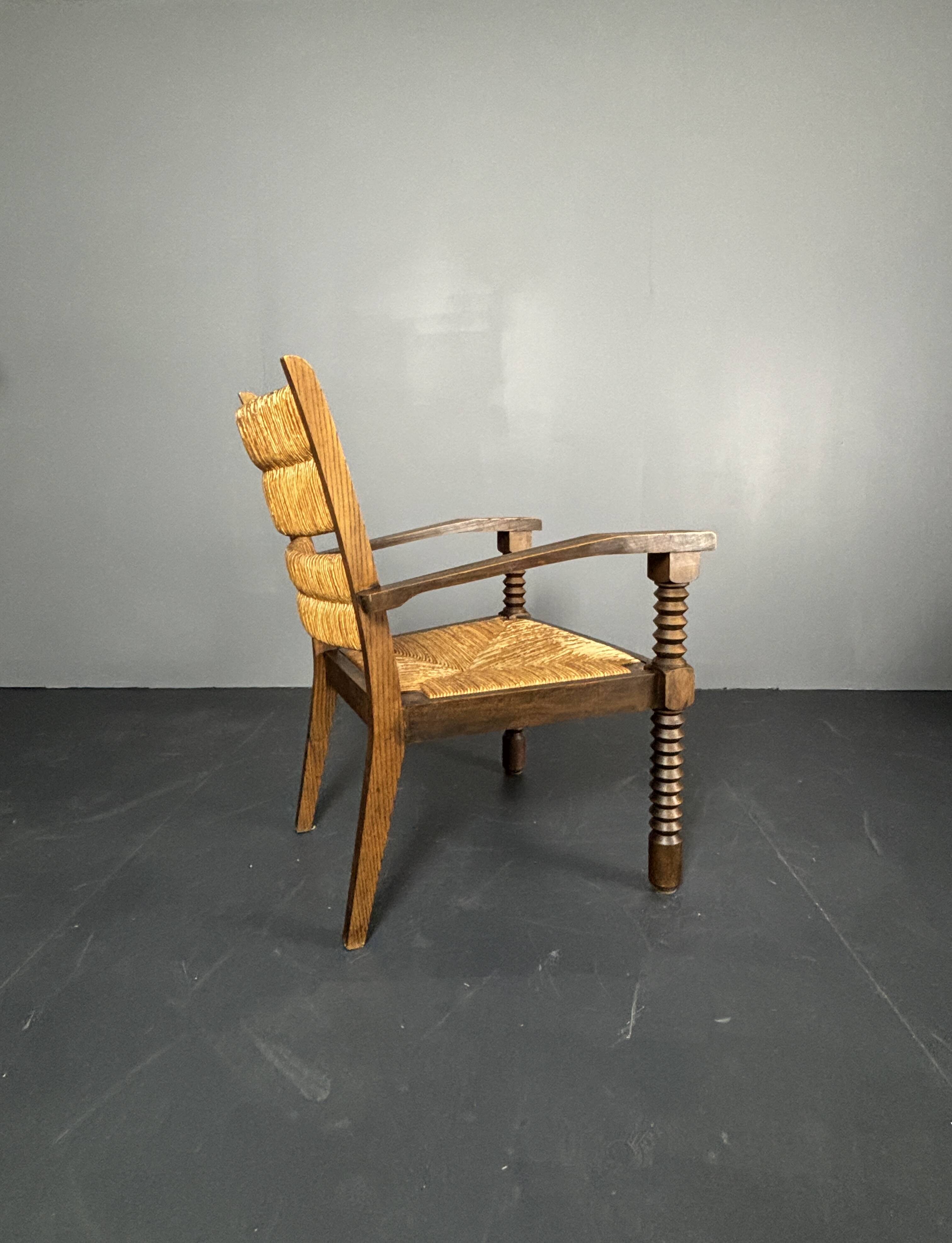 Wood turned rush armchair in the stye of Charles Dudouyt, France 1950s