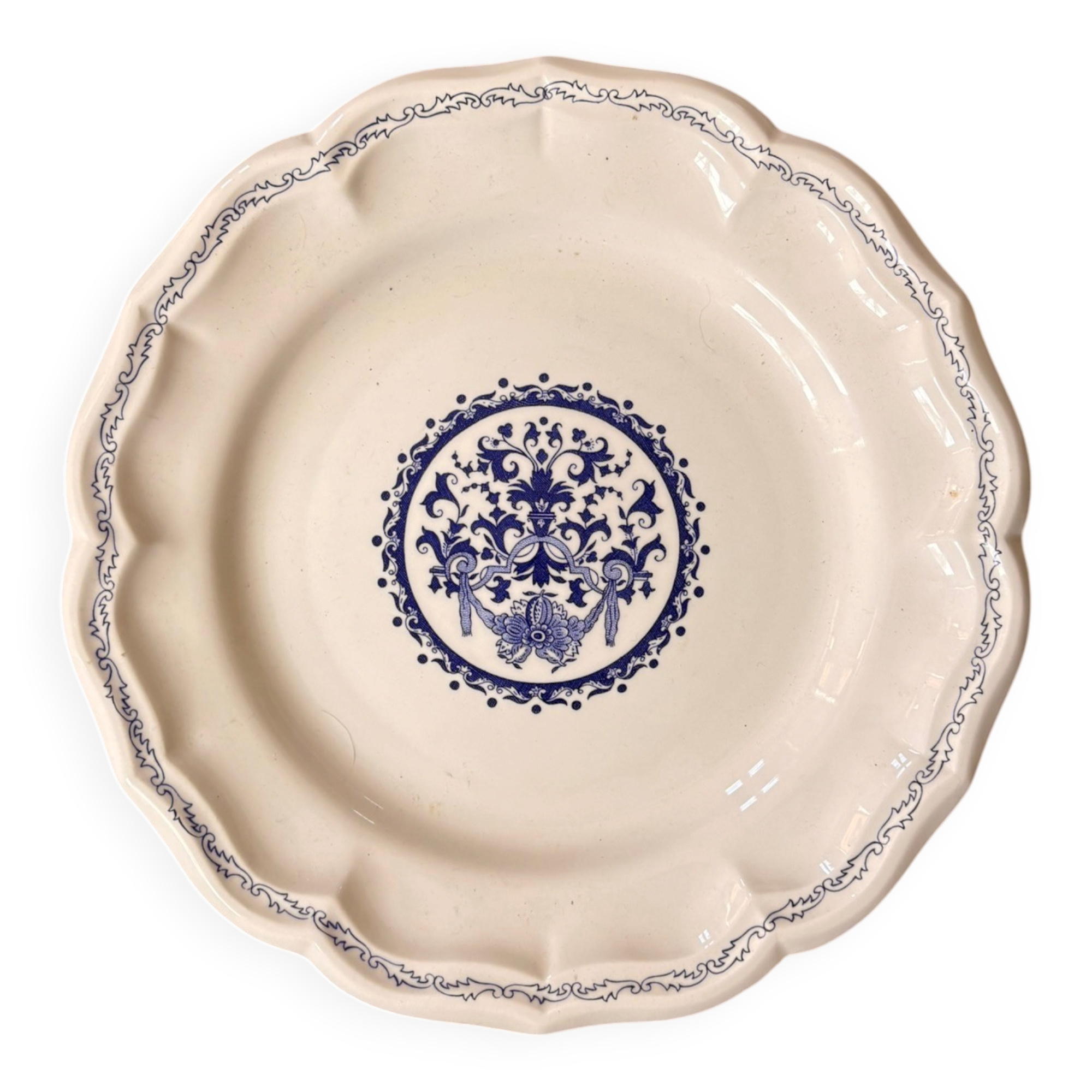 Old Dish Basket Vegetable Dish Earthenware Gien Rouen Renaissance Blue Model